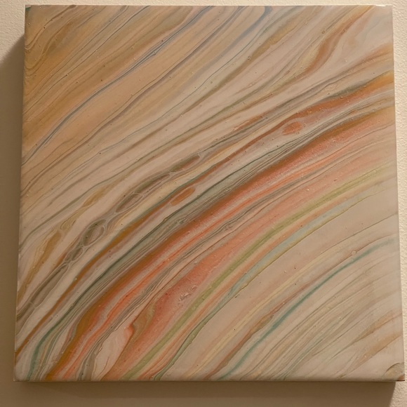 Original art 8x8” wooden panel paintings, acrylic pour with resin, soft pastels - Picture 12 of 13